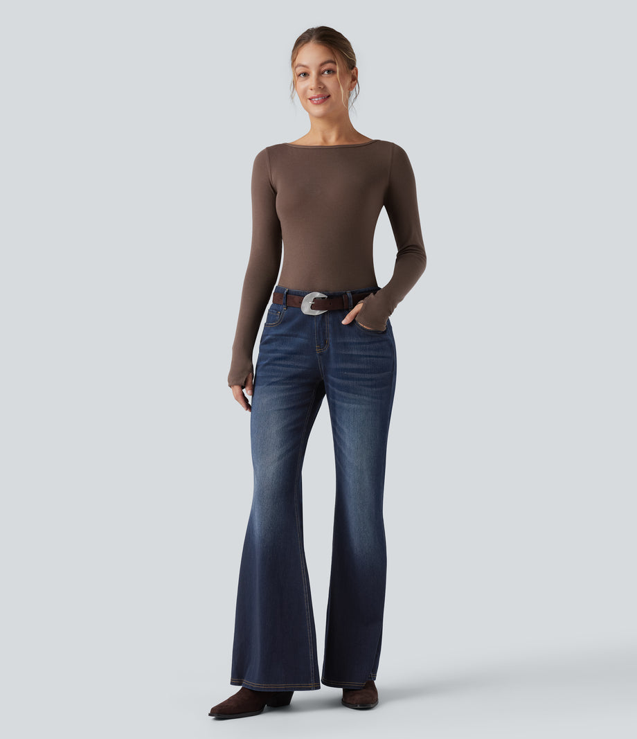 Halara Flex™ Low Rise Flare Washed Casual Jeans with Pockets - Inkling  Blue Denim