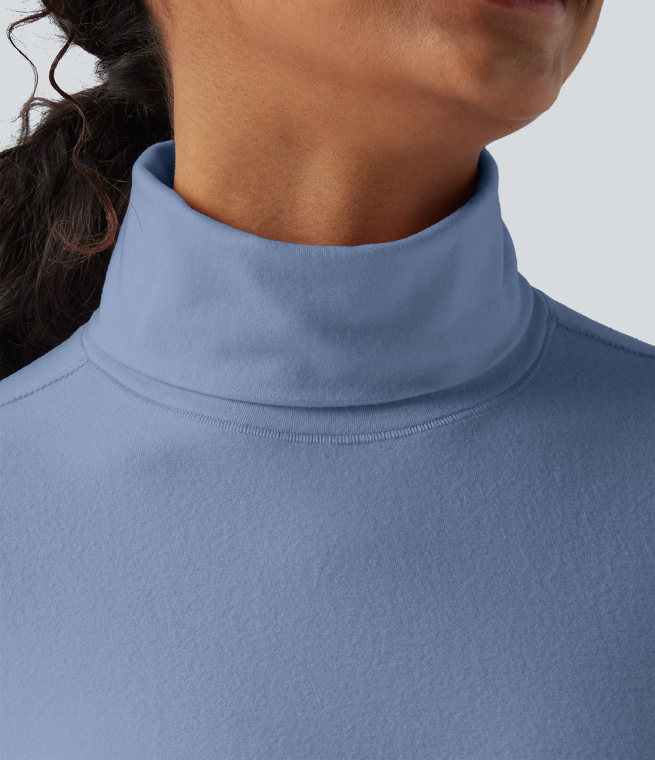 Halara HeatCore Turtleneck Long Sleeve Thumb Hole Casual Warming Top - Forever Blue