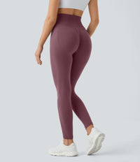 OneForm Seamless Flow High Waisted Ruched Plain Leggings - Red Mahogany