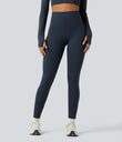 Halara Ultrasculpt™ Heat High Waisted Tummy Control Crossover Back Fleece Running Leggings with Pockets - Blueberry