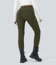 DayStretch High Waisted Zipper Pockets Solid Skinny Cargo Pants - Forest Night