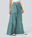 Breezeful™ High Waisted Shirred Tie Front & Back Wide Leg Flowy Quick Dry Casual Pants - Mineral Blue