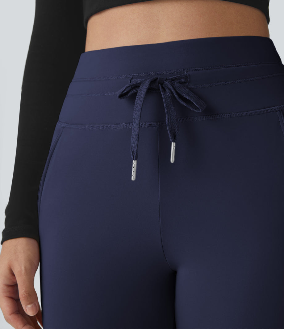 SoftlyZero™ Plush High Waisted Drawstring Pocket Plain Full Length Joggers - Peacoat