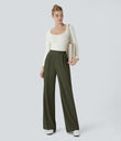 Halara Flex™ High Waisted Body Sculpt Waist-Slimming Pocket Wide Leg Micro Waffle Work Pants - Lone Pine Green