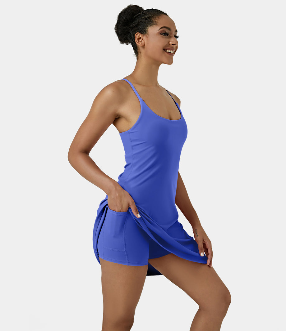 SoftlyZero™ Airy Cut Out 2-in-1 Pocket Cool Touch Longer Active Dress-UPF50+ - Aster Blue