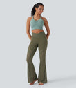 SoftlyZero™ High Waisted Crossover Pocket Contrast Lace Flare Yoga Leggings - Grass Grey Green
