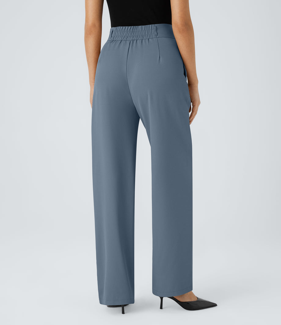 Halara Flex™ High Waisted Zipper Pocket Shirred Straight Leg Work Pants - Coronet Blue