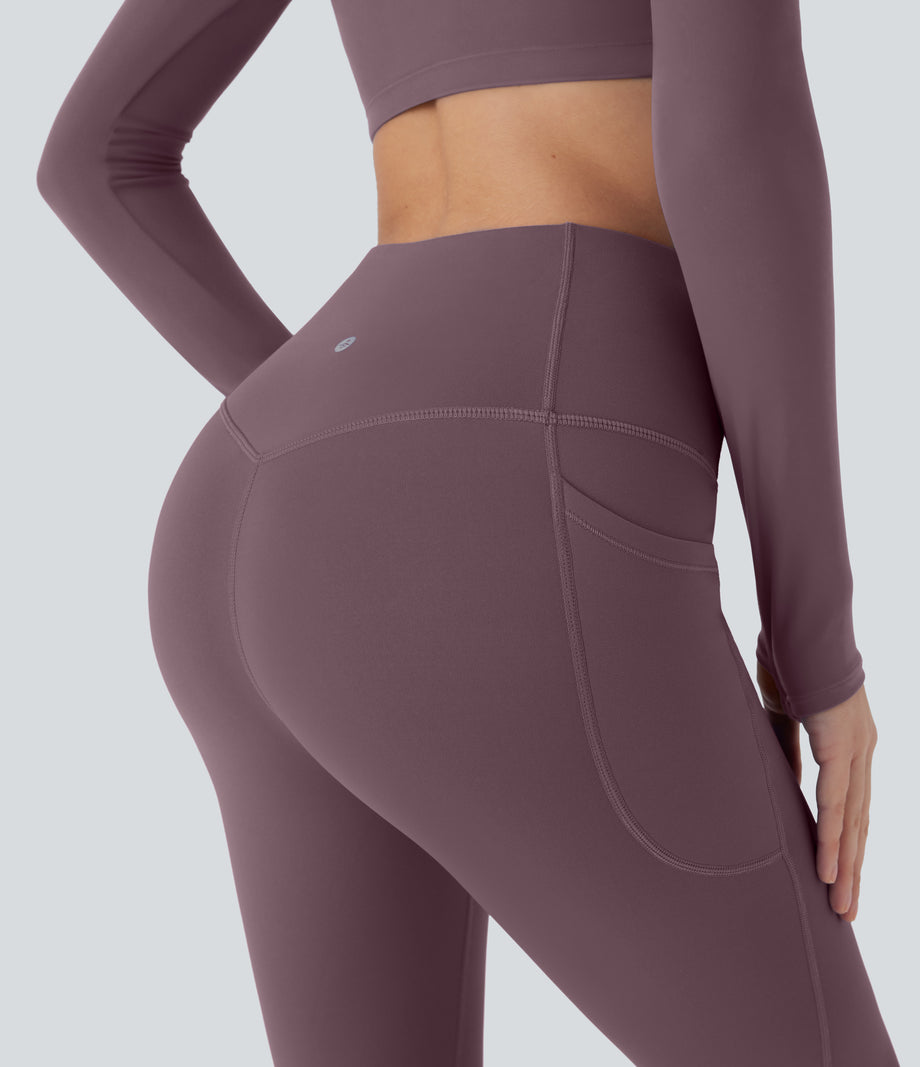 SoftlyZero™ Plush Thermal High Waisted Tummy Control Pocket Workout Leggings - Dark Plum