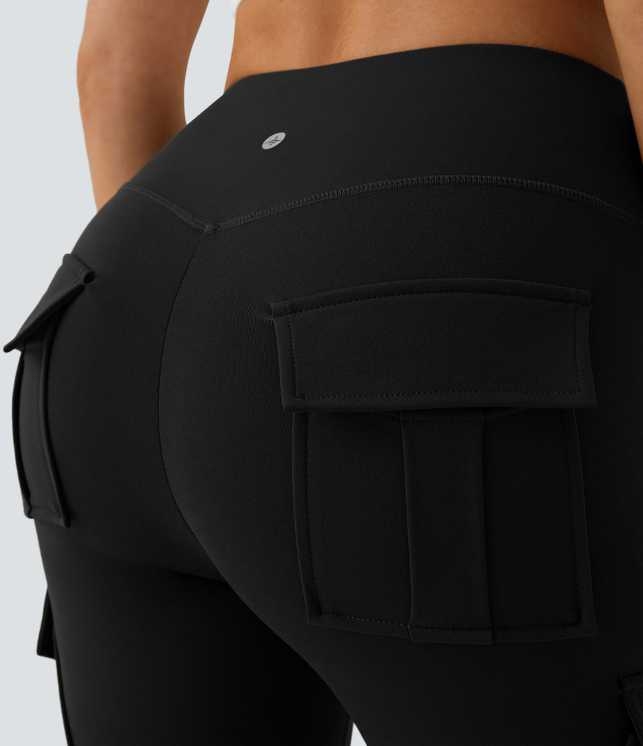 DayStretch High Waisted Cargo Pocket Skinny Yoga Leggings - Black