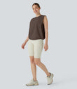 Round Neck Ruched Cool Touch Yoga Tank Top-UPF50+ - Chocolate Martini