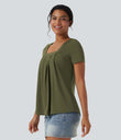 Square Neck Short Sleeve Casual Top - Capulet Olive
