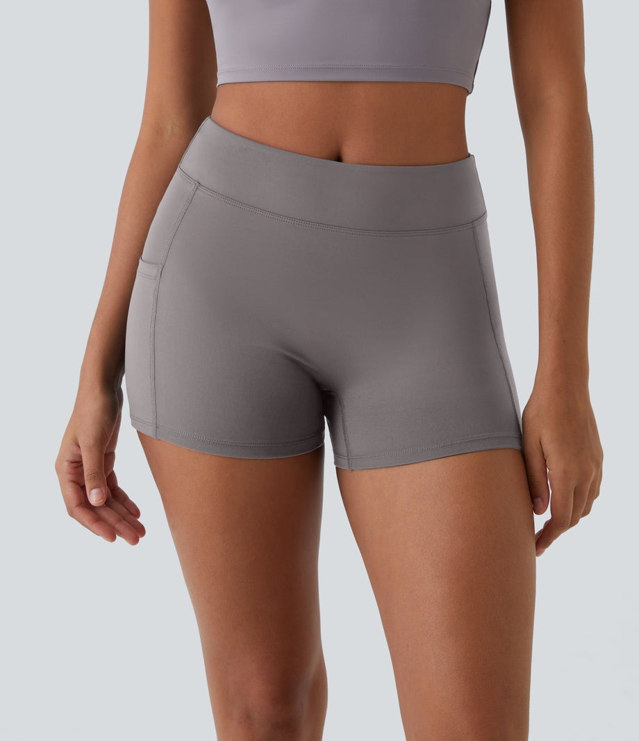 SoftlyZero™ Airy High Waisted Pocket Plain Cool Touch Yoga Shorts 3.5"-UPF50+ - Gull