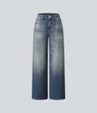 Mid Rise Denim Print French Terry Casual Sweatpants Jeans with Pockets - Dutch Blue Denim