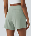 DayStretch High Waisted Work Baggy Shorts 4'' with Pockets - Sea Foam