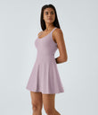 SoftlyZero™ Airy Backless Twisted Flare Low Support Dance Active Dress-Longer Length-Easy Peezy Edition A-D Cups - Pink Purple