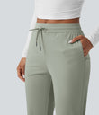 Mid Rise Drawstring Curved Hem Quick Dry Golf Tapered Pants with Pockets-UPF40+ - Desert Sage