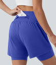 SoftlyZero™ Airy Super High Waisted 2-in-1 Cool Touch Yoga Shorts 7'' with Pockets - Aster Blue