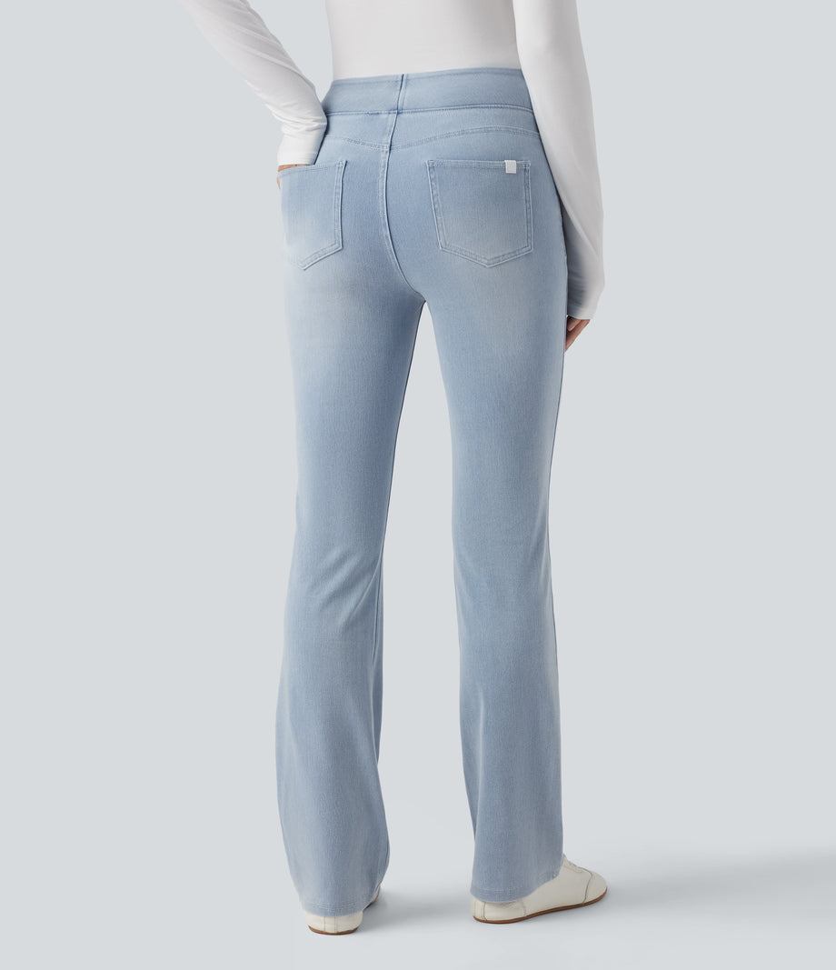 Halara Flex™ High Waisted Pockets Washed Casual Bootcut Jeans - Ice Water Denim