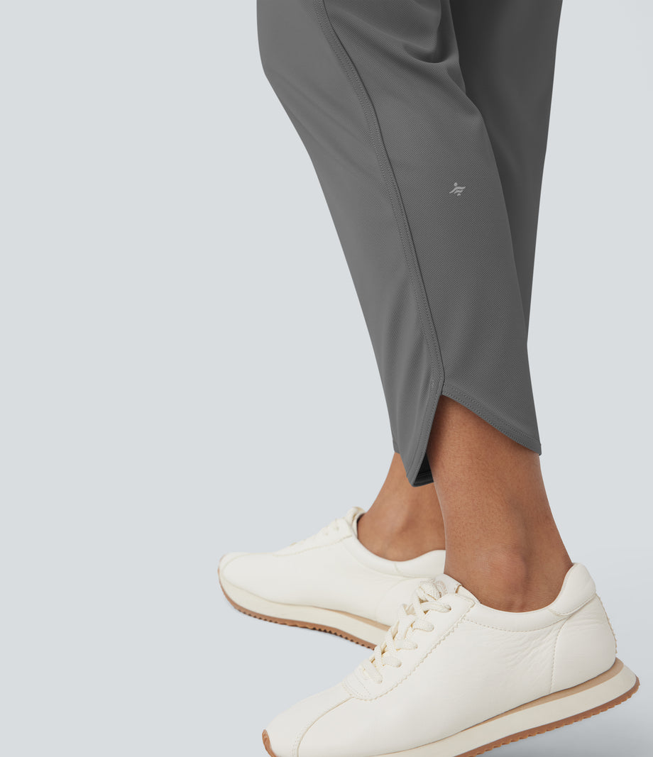 Mid Rise Drawstring Curved Hem Quick Dry Golf Tapered Pants with Pockets-UPF40+ - Steel Gray