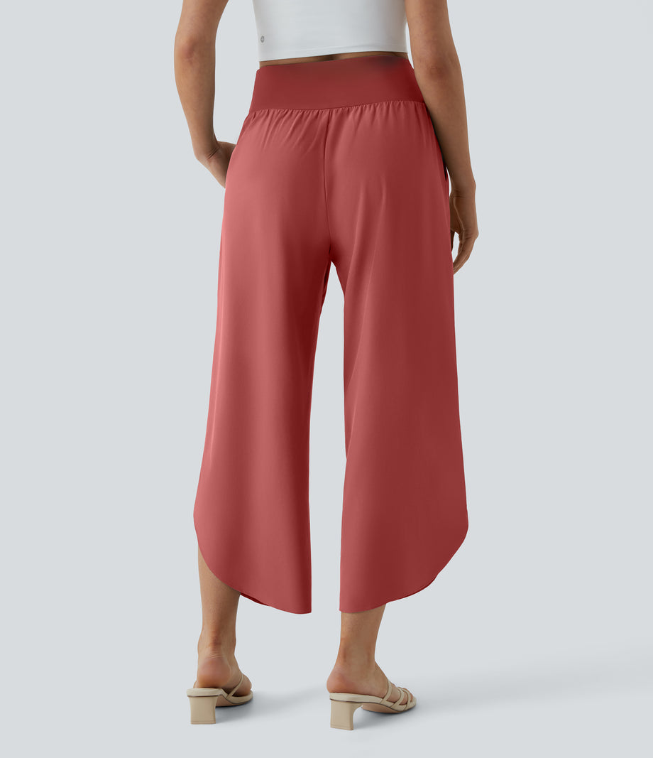 Breezeful™ High Waisted Crossover Quick Dry Resort Pants with Pockets - Kapok Red