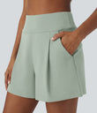 DayStretch High Waisted Work Baggy Shorts 4'' with Pockets - Sea Foam