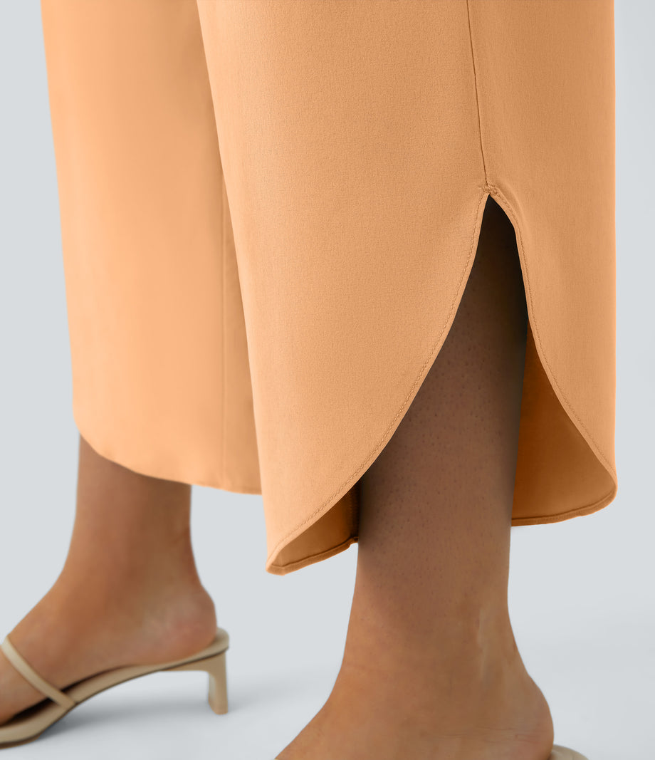 Breezeful™ High Waisted Crossover Quick Dry Resort Pants with Pockets - Peach Orange