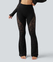 Halara UltraSculpt™ High Waisted Tummy Control Contrast Lace Yoga Flare Leggings with Pocket - Black