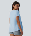 Square Neck Short Sleeve Casual Top - Angel Falls