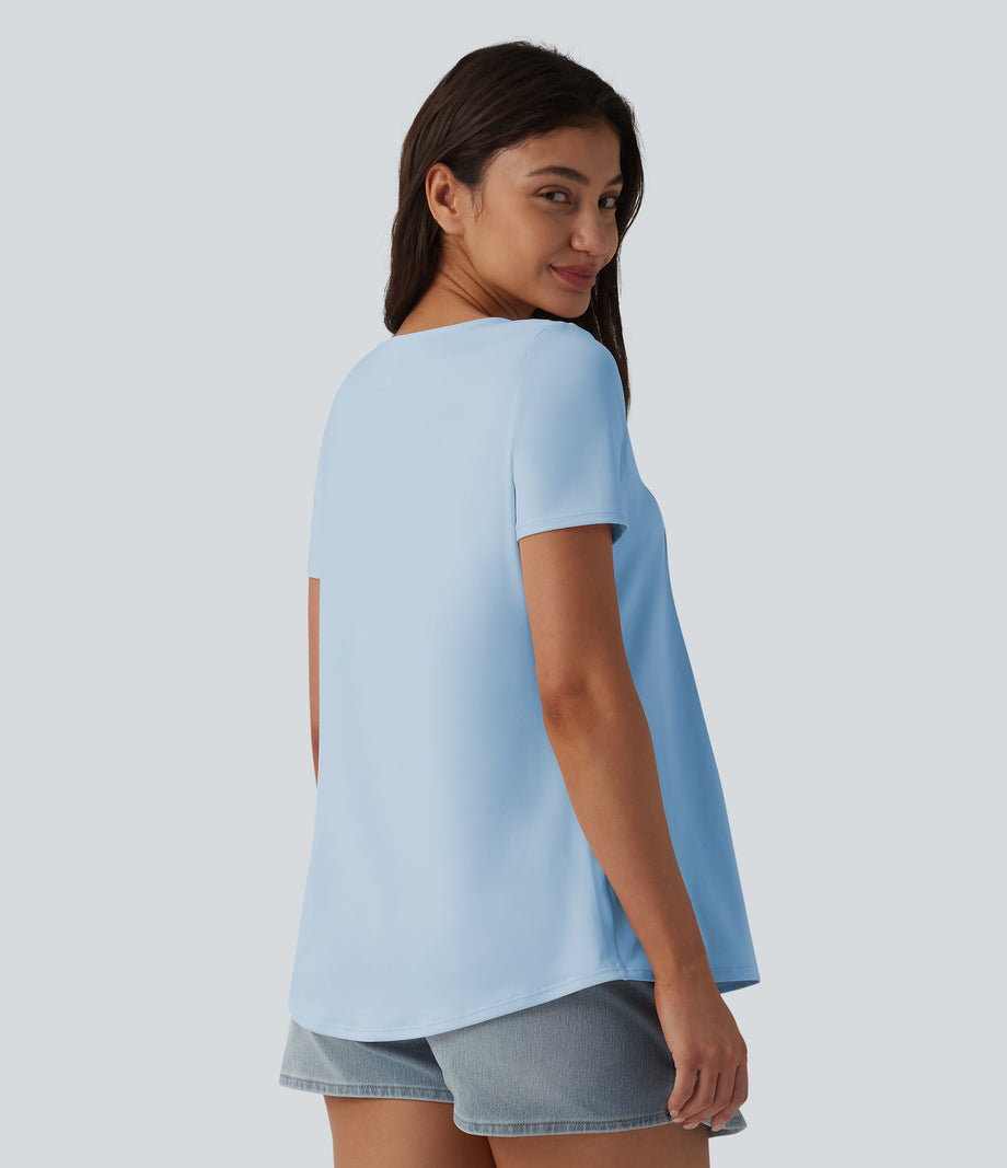 Square Neck Short Sleeve Casual Top - Angel Falls
