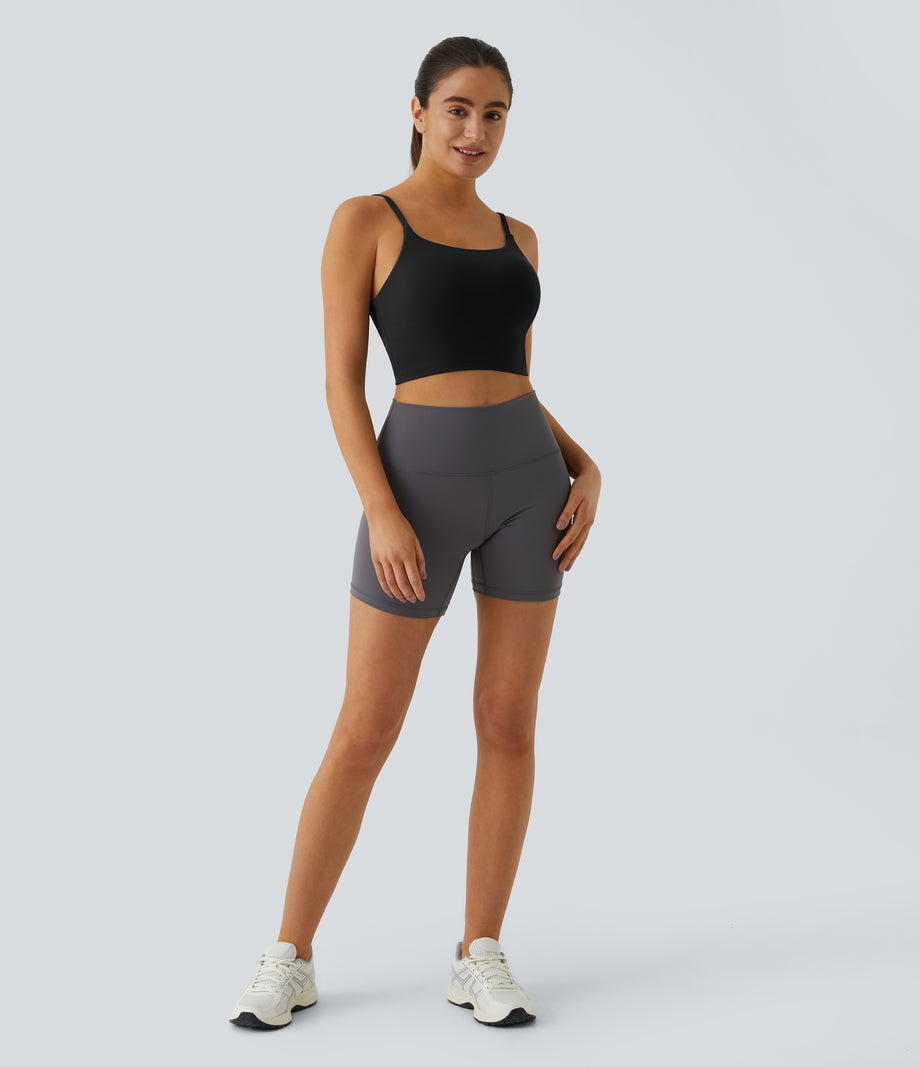 Basic Padded Workout Cropped Low Support Tank Top A-D Cups - Black