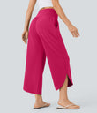 Breezeful™ High Waisted Tummy Control Split Hem Quick Dry Resort Pants with Pockets - Bright Rose