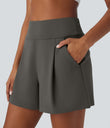 DayStretch High Waisted Work Baggy Shorts 4'' with Pockets - Deep Red Grey