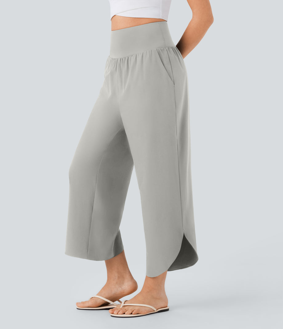 Breezeful™ High Waisted Tummy Control Split Hem Quick Dry Resort Pants with Pockets - Dust Gray