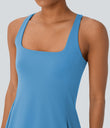 SoftlyZero™ Plush Cut Out Pocket 2-Piece Mini Yoga Active Dress - Bonnie Blue