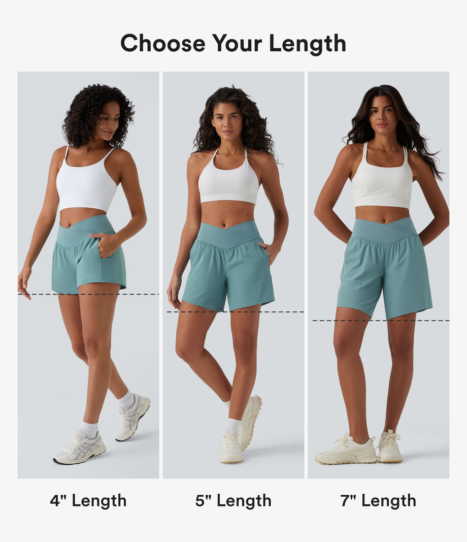 Breezeful™ High Waisted Crossover Pocket 2-in-1 Quick Dry Yoga Shorts 4" - Stone Blue