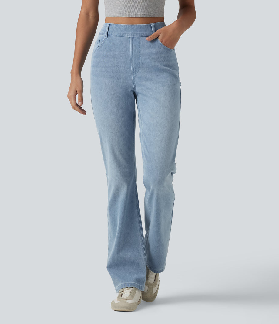Halara Flex™ High Waisted Pockets Washed Casual Bootcut Jeans - Ice Water Denim