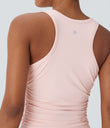 Round Neck Racerback Ruched Yoga Tank Top - Veiled Pink