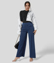 Halara Flex™ High Waisted Pockets Wide Leg Loose Work Jeans - Washed Denim Navy Blue