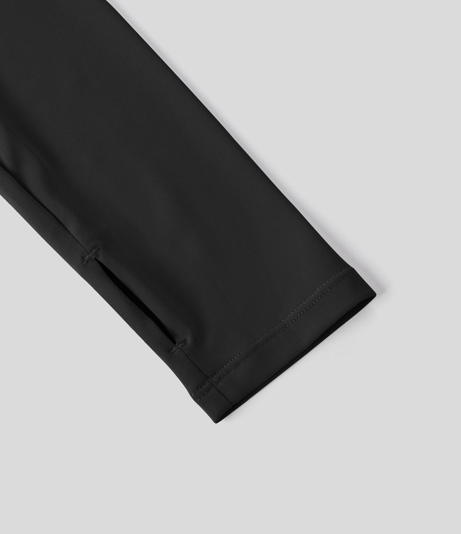 Solid Thumb Hole Yoga Sports Top - Black