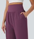Breezeful™ High Waisted Tummy Control Hem Quick Dry Capri Pants with Pockets - Amaranth