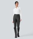 High Waisted Sheen 7/8 Leggings with Pockets - Black Oyster