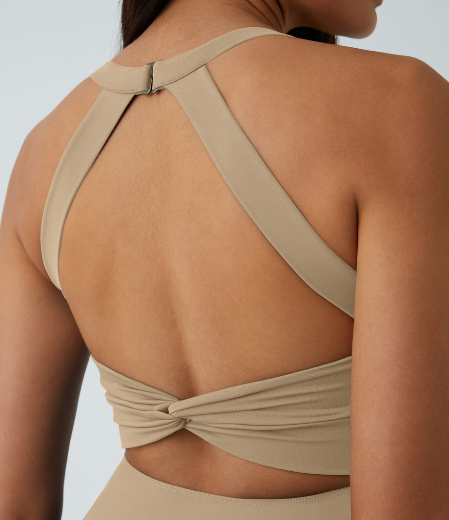 SoftlyZero™ Airy Backless Twisted Flare Low Support Dance Active Dress-Longer Length-Easy Peezy Edition A-D Cups - Curds & Whey