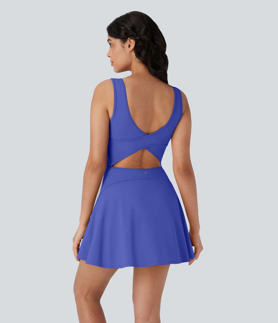 SoftlyZero™ Airy U Neck 2-in-1 Pocket Mini Cool Touch Dance Active Dress - Aster Blue