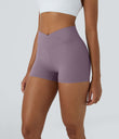 SoftlyZero™ High Waisted Crossover Plain Yoga Biker Shorts 3''-UPF50+ - Cinnabar Purple
