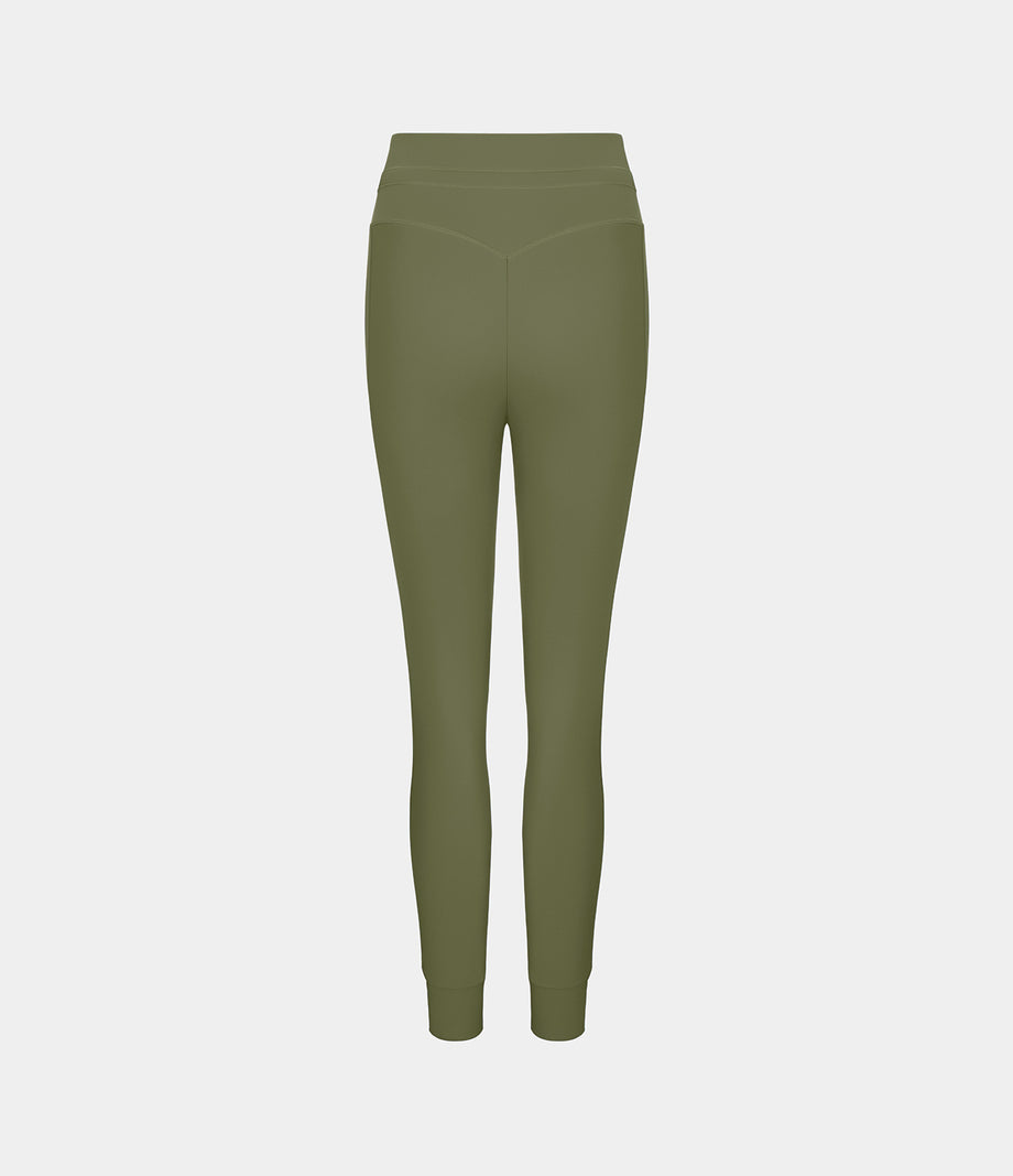 SoftlyZero™ Plush High Waisted Drawstring Pocket Plain Full Length Joggers - Loden Green