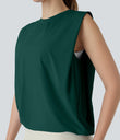 Round Neck Ruched Cool Touch Yoga Tank Top-UPF50+ - Rain Forest