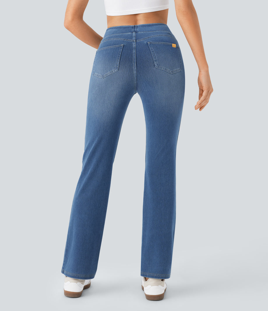Halara Flex™ High Waisted Pockets Washed Casual Bootcut Jeans - Denim Dark Blue