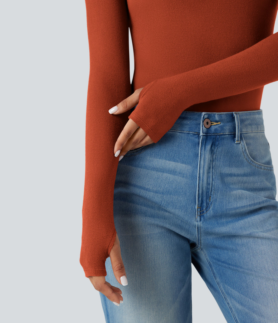 Halara HeatCore Turtleneck Long Sleeve Thumb Hole Casual Warming Top - Rooibos Tea