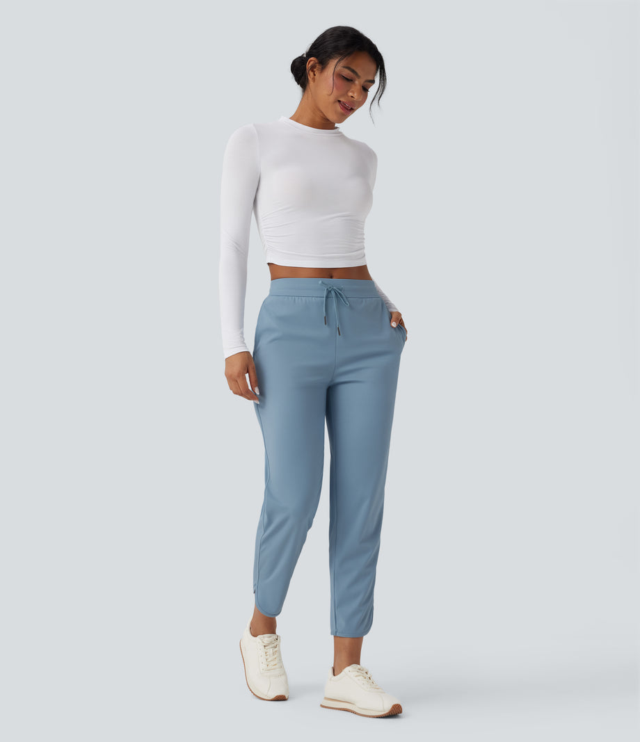 Mid Rise Drawstring Curved Hem Quick Dry Golf Tapered Pants with Pockets-UPF40+ - Mountain Spring