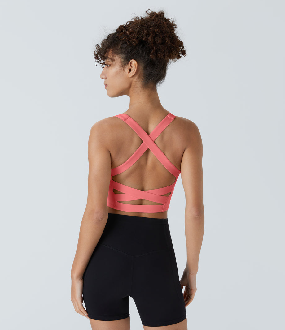 SoftlyZero™ Airy Square Neck Backless Crisscross Cropped Cool Touch Yoga Tank Top-UPF50+ - Shell Pink